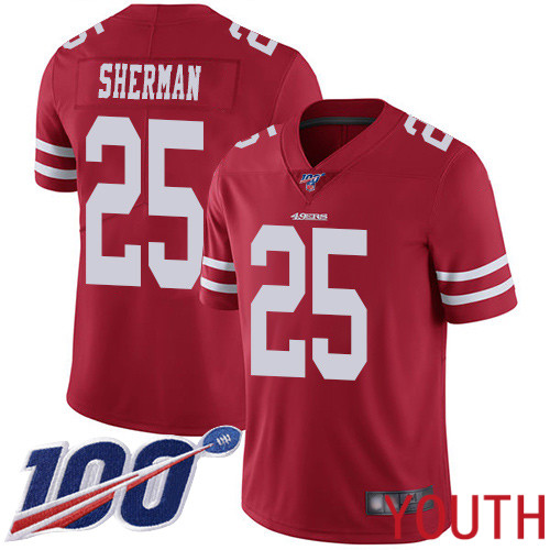 San Francisco 49ers Limited Red Youth Richard Sherman Home NFL Jersey #25 100th Season Vapor Untouchable